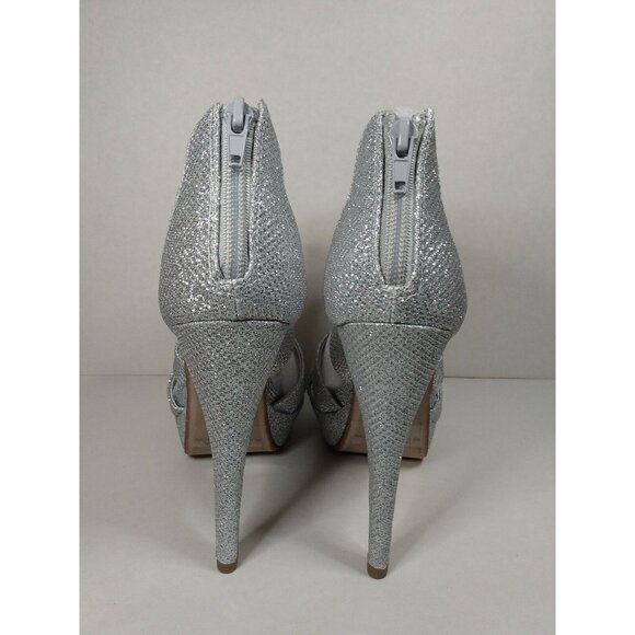 Women Sz 9 Silver High Heel Stilettos Party Sandals Open Toe Platform Dress Pump - Picture 4 of 11